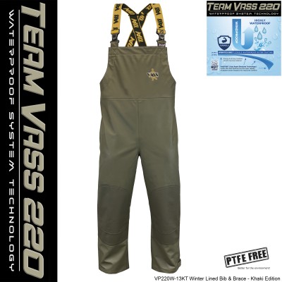 Team Vass 220 Winter Lined Bib & Brace - Waterproof - Khaki Edition Team Vass 220 Winter Lined Bib & Brace - Waterproof - Khaki Edition
